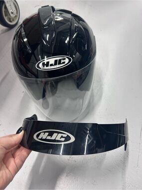HJC Glossy Black Motorcycle Helmet with Visor Attachment